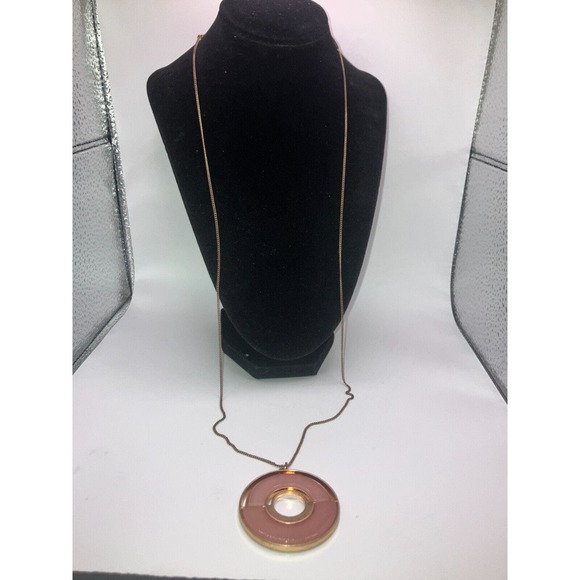 Universal Thread Circular Semi Precious Light Gold Long Pendant Necklace Vintage - Picture 8 of 11